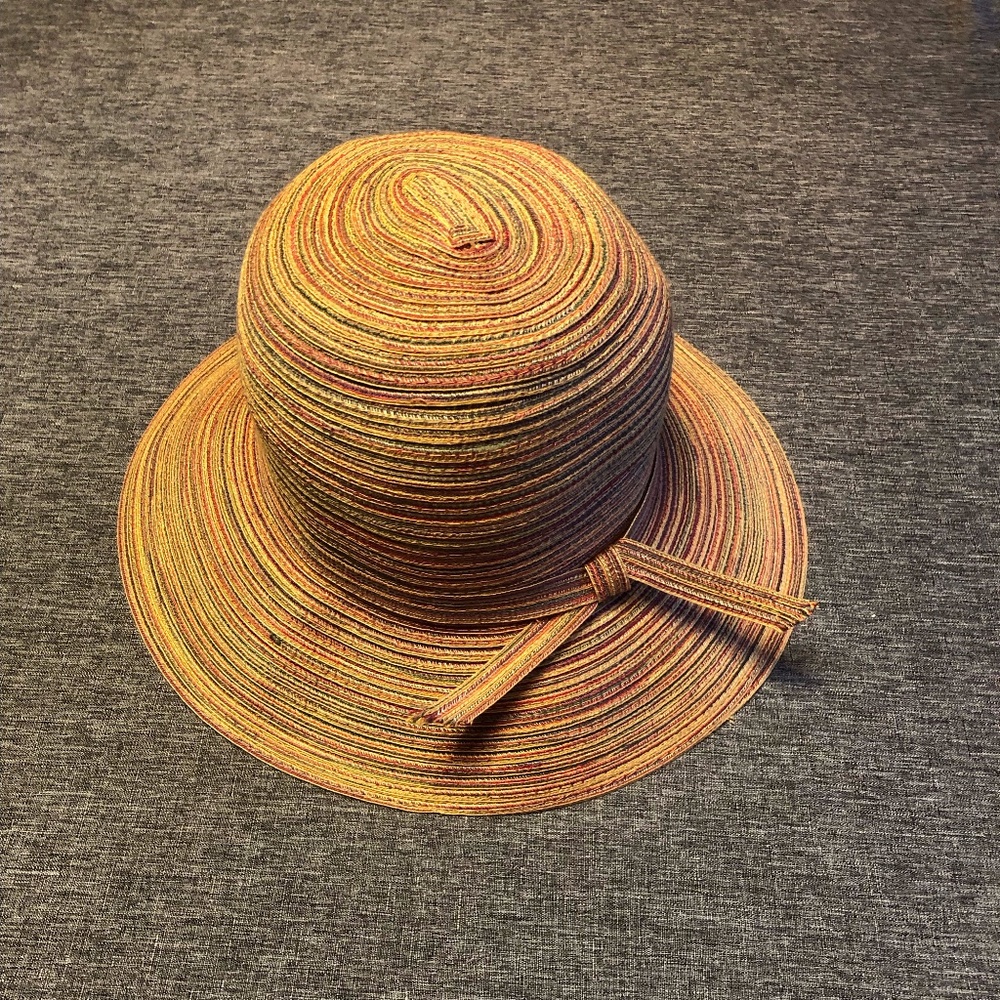 Sunhat - Gold/Straw color + multicolor, 100% polyester - foldable